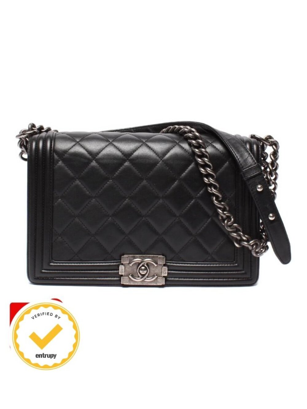 Chanel Chain Shoulder Bag Vintage Silver Smooth Leather No 19 Body 25